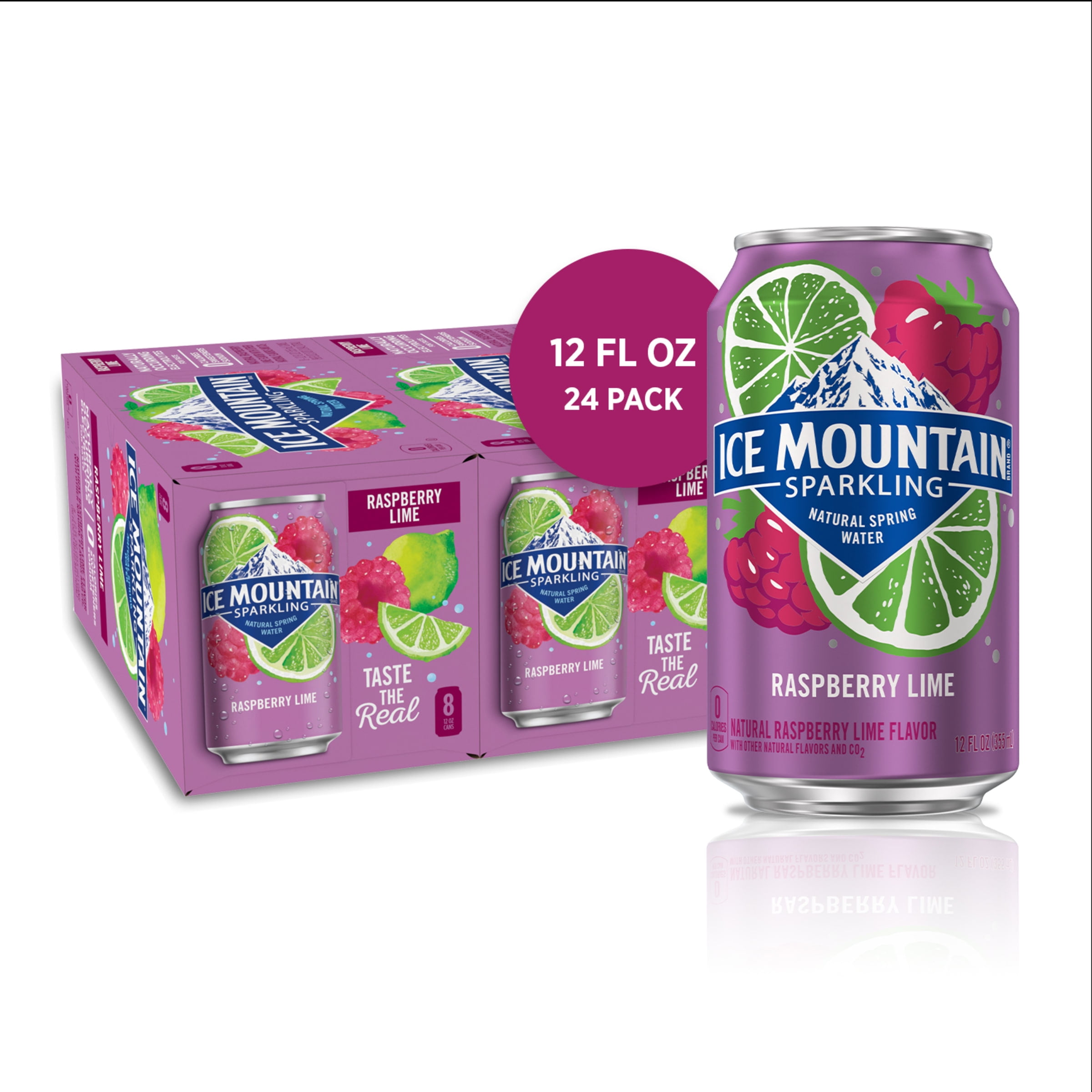 Ice Mountain Sparkling Water, Raspberry Lime, 12 oz. Cans (24 Count