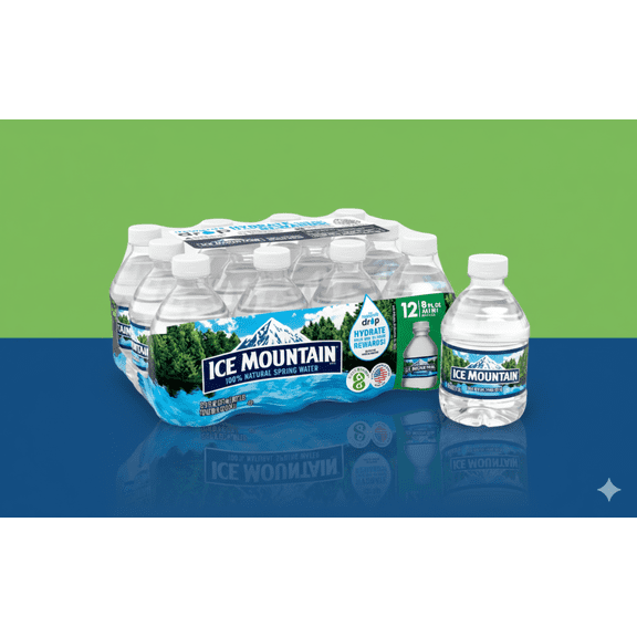 Ice Mountain Spring Water, 8 Fl Oz, 12-Pack Plastic Bottles