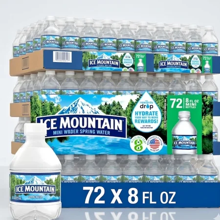 Ice Mountain Spring Water, 8 fl oz Mini Bottles, 72 Pack
