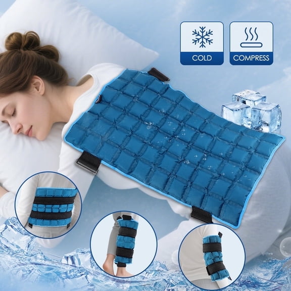 Ice Pack Wrap for Back Pain, Large Flexible Ice Pack with Two Elastic Straps Reusable Gel Hot Cold Therapy for Lumbar, Hips, Knee, Shoulder, Legs
