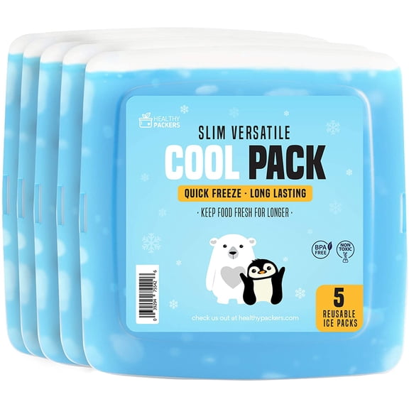 Ice Pack for Lunch Box - 5 Ice Packs - Original Slim & Long-Lasting Freezer Packs for your Lunch or Cooler Bag