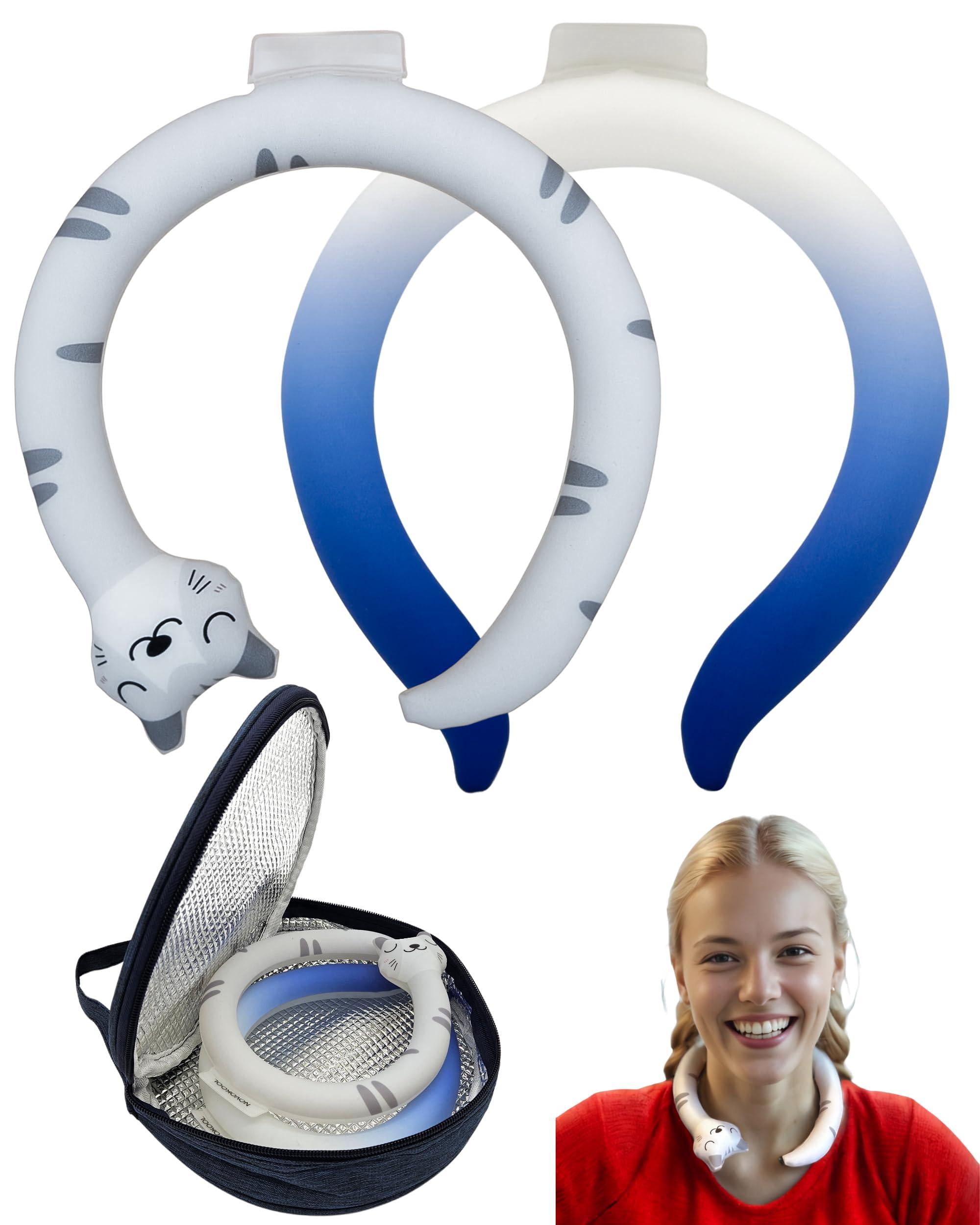 Ice Packs Blue and White Gradient and Cat Wearable Neck Cooler Wrap