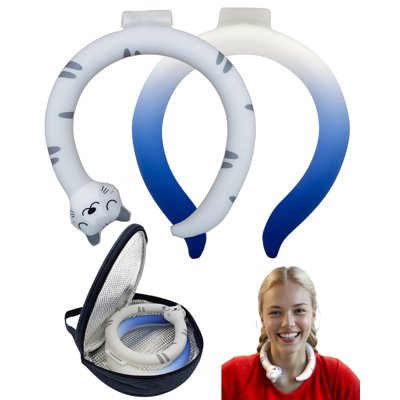 Ice Packs Blue and White Gradient and Cat Wearable Neck Cooler Wrap