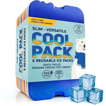 LotFancy Reusable Ice Packs For Coolers & Lunch Boxes - Slim Blue Freezer Packs, Long Lasting, BPA Free (2 Pack)