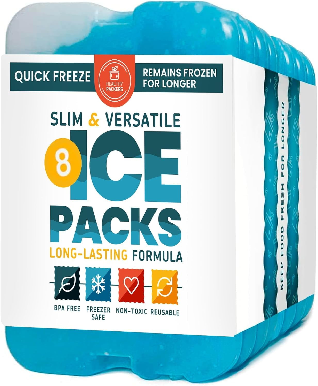 Ice Packs for Lunch Boxes & Coolers - Freezer Packs - Original Cool Pack | Cooler Accessories for Beach, Camping & Fishing | Slim & Long-Lasting Reusable Ice Pack for Cooler