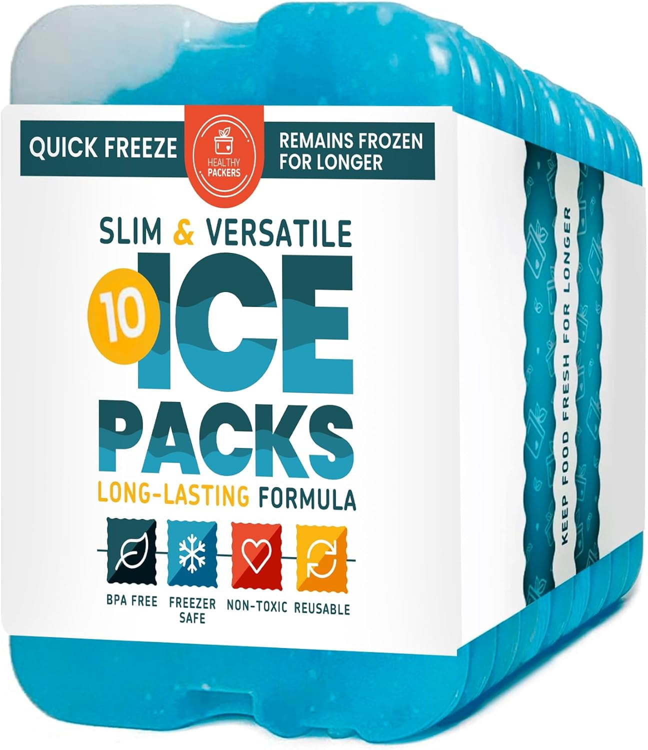 Ice Packs for Lunch Boxes & Coolers - Freezer Packs - Original Cool Pack | Cooler Accessories for Beach, Camping & Fishing | Slim & Long-Lasting Reusable Ice Pack for Cooler