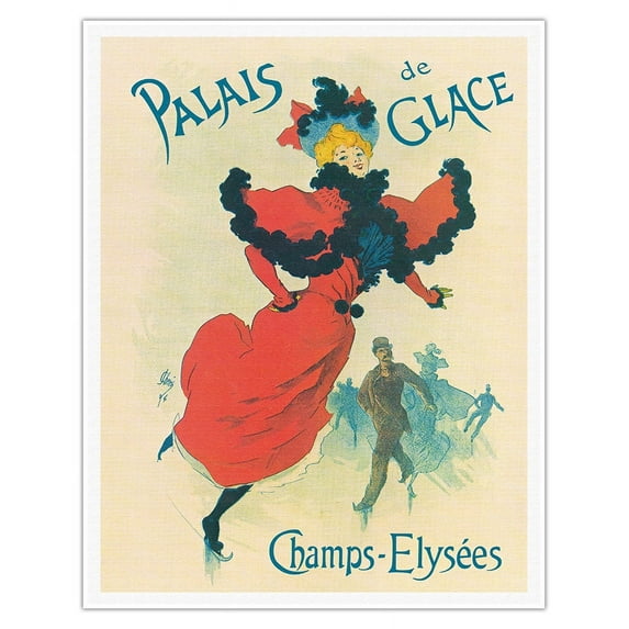 The Ice Palace (Palais de Glace) - Skating on the Champs Elysées Paris France - Vintage French Advertising Poster by Jules Chéret c.1895 - Fine Art Matte Paper Print (Unframed) 11x14in