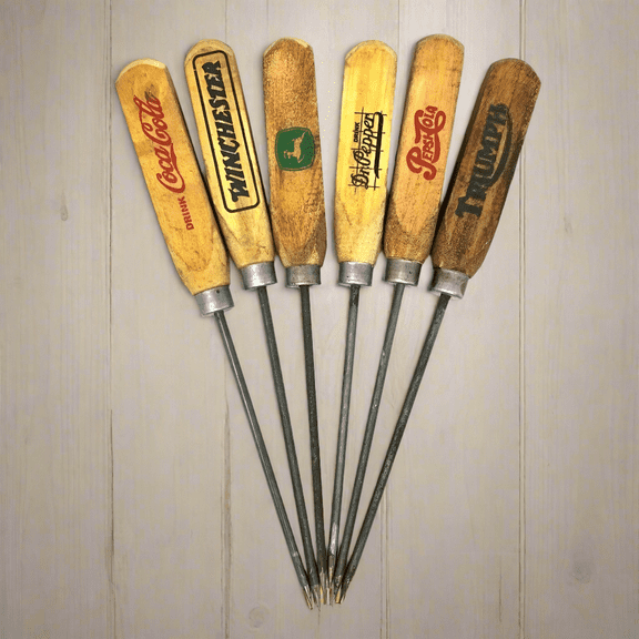 Ice Pick Set With Real Wood Handles & Painted Antique Finish (Set of 6)