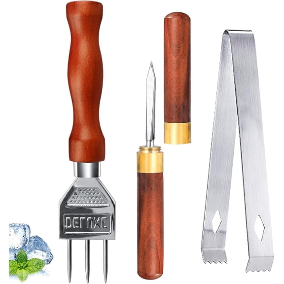 Ice Pick Stainless Steel Ice Crusher with Wooden Handle Ice Chipper Ideal for Breaking Ice Kitchen Tool 3 Pack