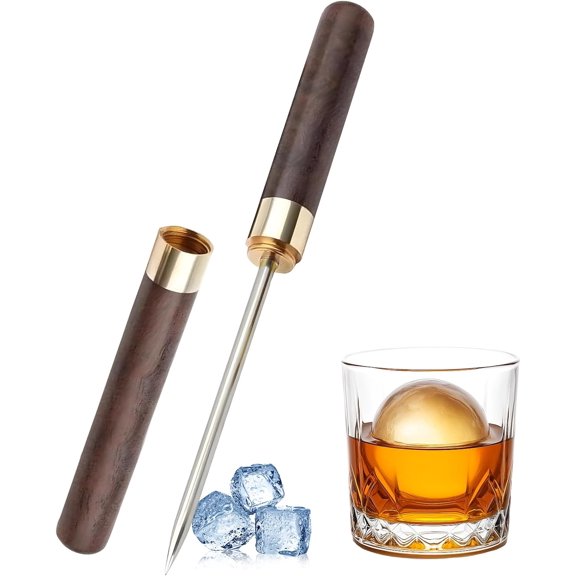 Ice Pick, Stainless Steel with Cover & Non-Slip Wooden Handle, Tool for Bars, Kitchen