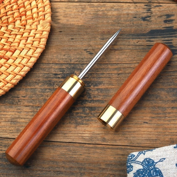 Ice Pick with Wooden Handle, Professional Stainless Steel Ice Breaker Tool for Bartending, Camping, Kitchen, Non-Slip Grip & Protective Cover for Safe Storage Brown 0.7x6.69''
