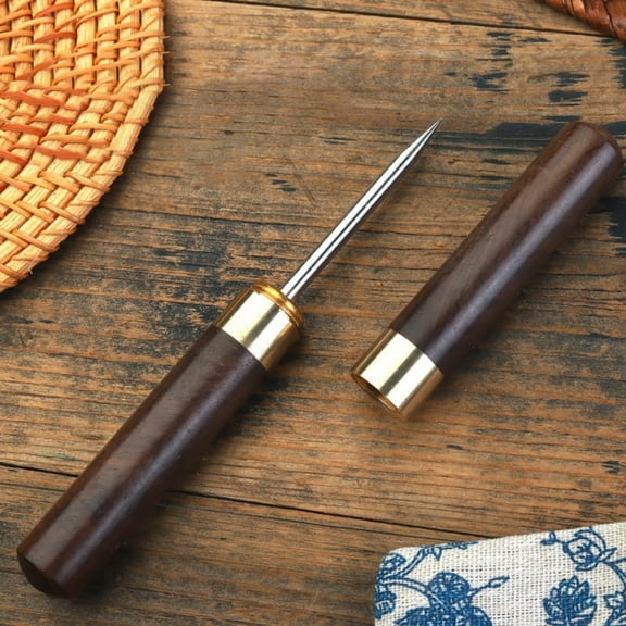 Ice Pick with Wooden Handle, Professional Stainless Steel Ice Breaker Tool for Bartending, Camping, Kitchen, Non-Slip Grip & Protective Cover for Safe Storage Khaki 0.7x6.69''