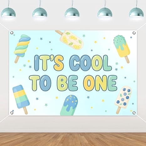 Ice Pop 1st Birthday Backdrop 5x3 ft, Its Cool to Be ONE Backdrop Summer Hawaii Theme Photography Background, Pastel Blue Green Ice-Cream 1 Year Old Party Supplies