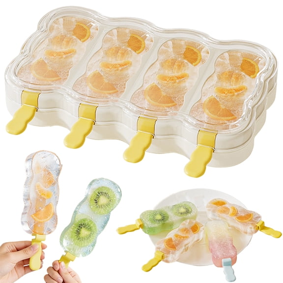 Ice Pop Maker with Stick, 4 Compartments Easy Release Mold, Removable Stick for Homemade Popsicles, 19x15cm, 1 Piece