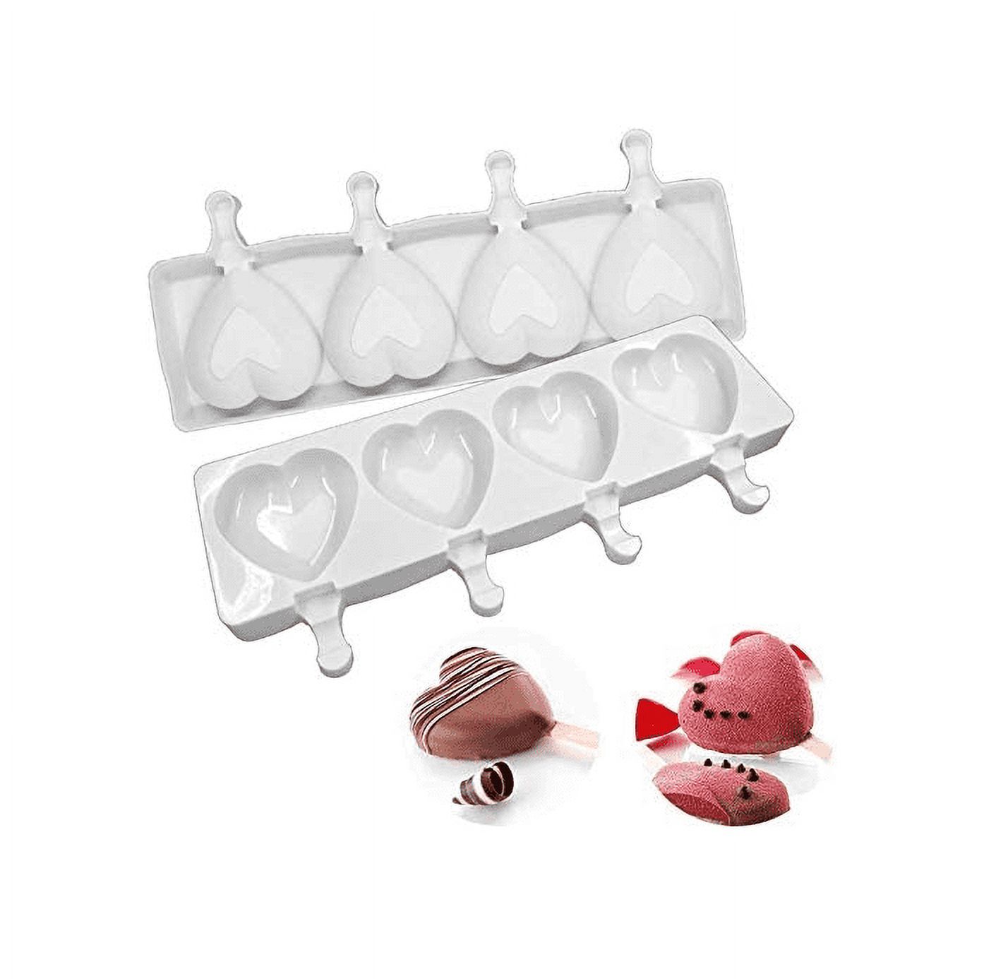 Ice Pop Molds Silicone Popsicle Molds 4 Cavities Homemade Ice Cream Mold Heart Ice Cream Mold Reusable Soft Silicone,Silicone Popsicle Molds Cake,Cakesicle Mold for DIY Ice Pops - image 1 of 7