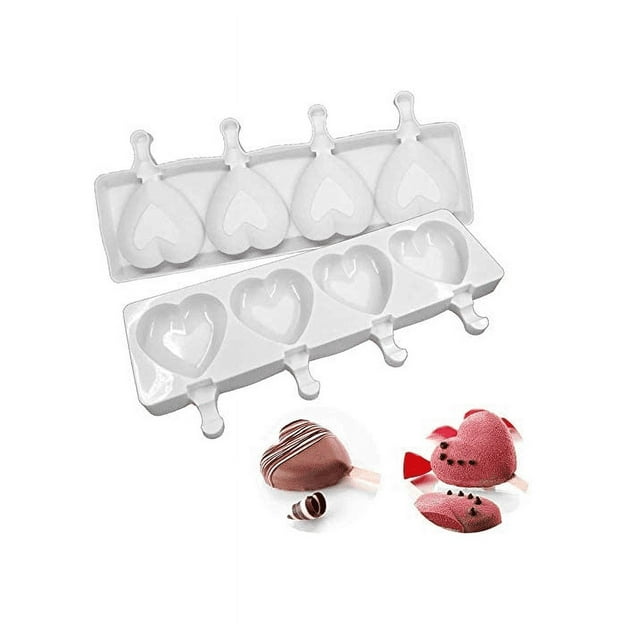 Ice Pop Molds Silicone Popsicle Molds 4 Cavities Homemade Ice Cream Mold Heart Ice Cream Mold Reusable Soft Silicone,Silicone Popsicle Molds Cake,Cakesicle Mold for DIY Ice Pops