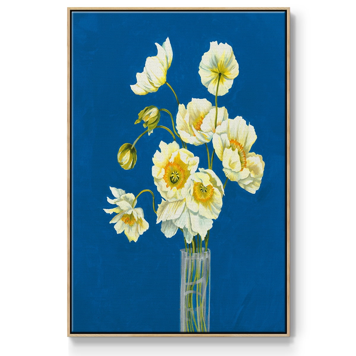 Ice Poppies Framed Premium Gallery Wrapped Canvas - Ready to Hang - 17 x 25 - Natural Wood Floating Frame