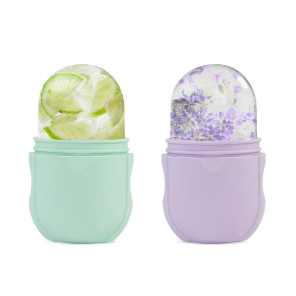 Ice Roller for Face and Eye, 2 Pack Ice Face Roller Skin Care, Silicone Ice Cube for Puffiness, Pain Relief, Cold Therapy Ice Cup Molds Massage Tool (Green and Purple)