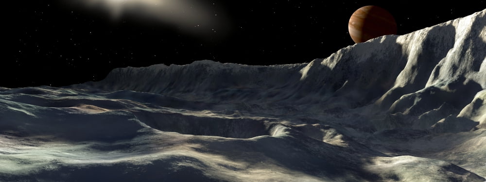 Ice Scarp on Jupiters large moon Callisto Canvas Art - Ron MillerStocktrek Images (23 x 9)