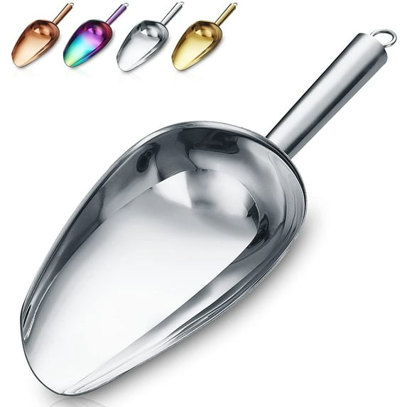 Ice Scoop, Fashion Ice Cream Scoop, Premium Stainless Steel Cookie Scoop, Dog Food Scoop, Sturdy Flour Scoop, Utility Candy Scoop, Dishwasher Safe (Silver/8oz/9 Inch)