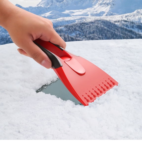 Ice Scraper for Cars with Soft Grip Handle, Multi-Function Winter Snow Removal Tool, Frost Squeegee Shovel for Windshield Cleaning, Scratch-Free Auto Accessory Red, 1Pcs