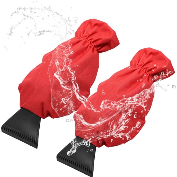 Ice Scraper with Glove [2 Pack] - Car Windshield Scraper for Ice and Snow - Quickly Scrape and Remove Snow While Staying Warm - Waterproof - Car Scraper Snow Brush (red)