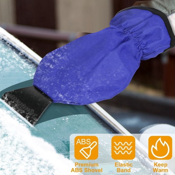 Ice Scraper Glove Fleece-Lined Snow Remover Mitt for Car Windshield Winter Warmth