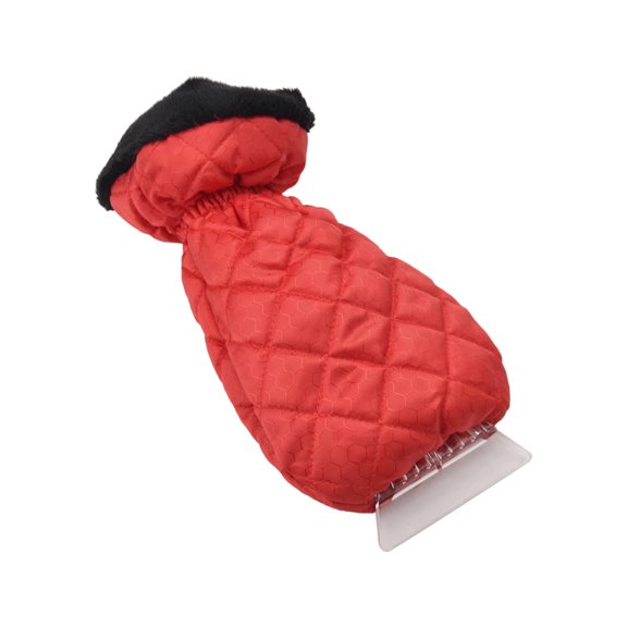 Ice Scraper Glove, Red Warm Fleece Lined Waterproof Quilted Snow Remover Mitt, 1 Pack Winter Cold Weather Accessory, For Car Windshield Frost Snow Ice Clearing Outdoor Use