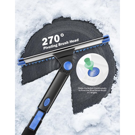 Ice Scraper and Long Handle Snow Brush, 270° Pivoting Extendable Car Snow Scraper Brush for Car Windshield, Telescoping Ice Scraper, Snow Remover for Cars, Trucks, SUV