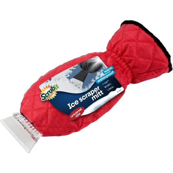 SCRUBIT Ice Scraper Tool with Glove, Car Windshield Scraper for Ice and Snow, Red