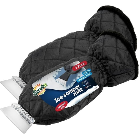 SCRUBIT Ice Scraper Tool with Glove, Car Windshield Scraper for Ice and Snow, Black 2-Pack