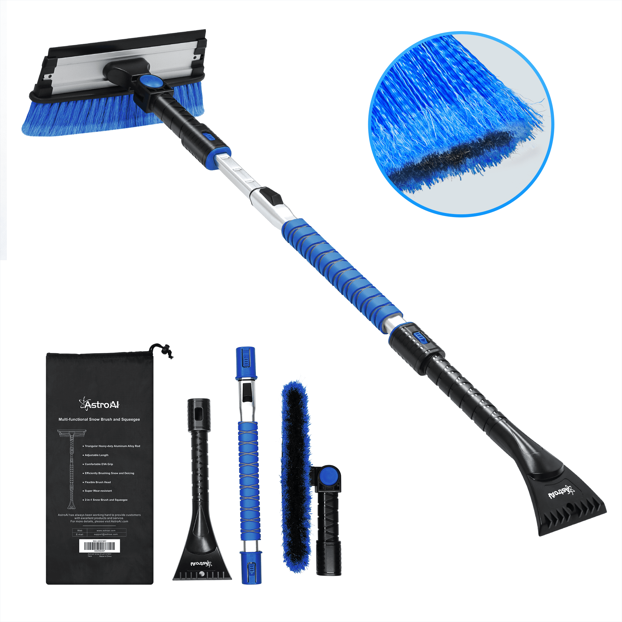 AstroAI 47.2 Inch Ice Scraper Extendable Car Snow Brush, Blue with