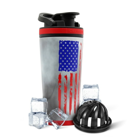 Ice Shaker Stainless Steel Protein Shaker Bottle, 26oz American Flag