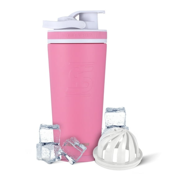 Ice Shaker Stainless Steel Protein Shaker Bottle, 26oz Pink