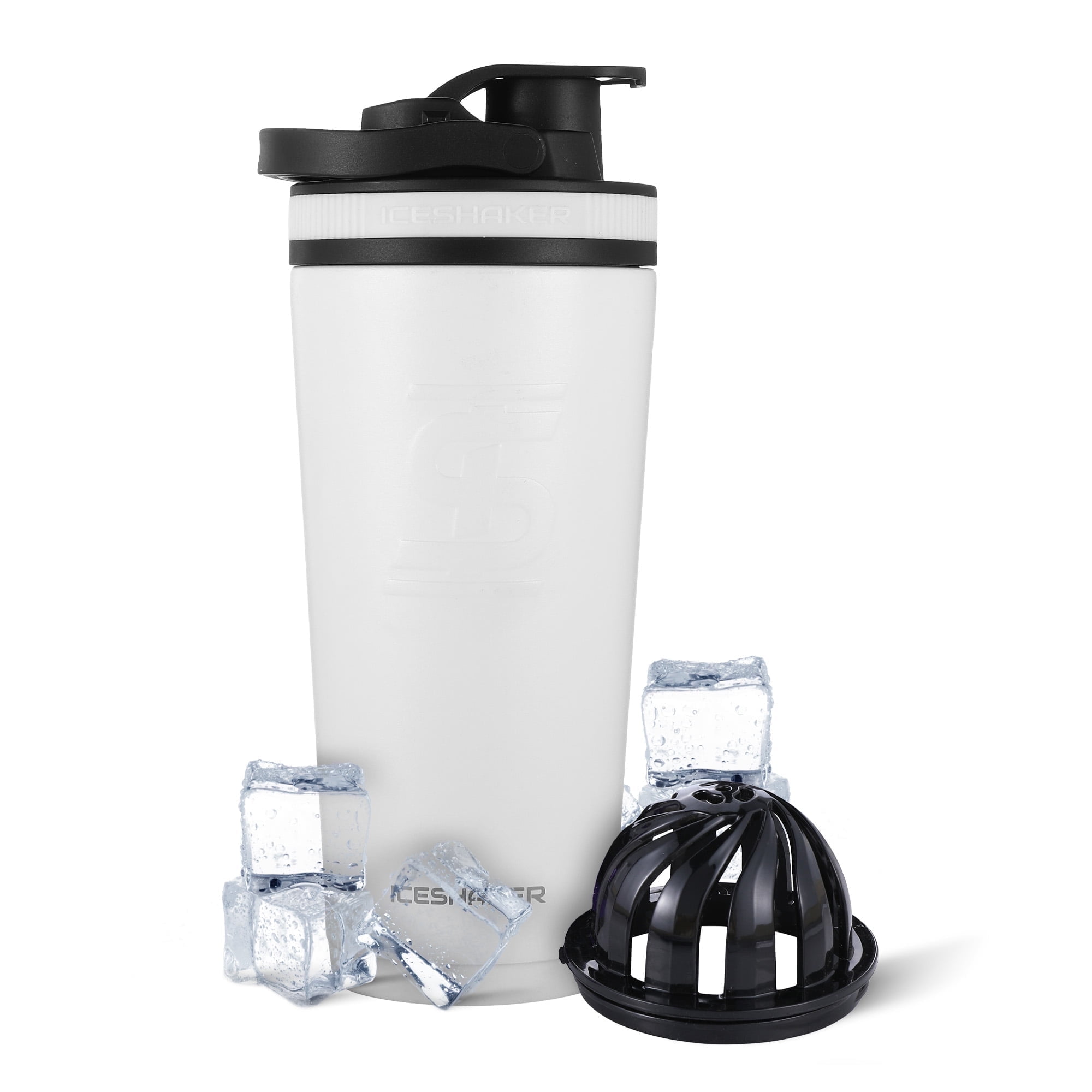 Ice Shaker Stainless Steel Protein Shaker Bottle, 26oz White