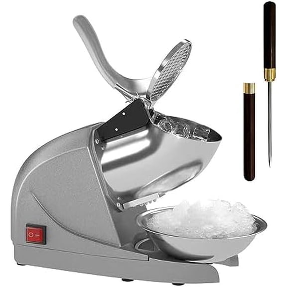 Ice Shaver Prevent Splash Snow Cone Machine, Electric 3 Blades Shaved Ice Machine, 380W Ice Shaver Machine, 286lbs/hr Ice Crushers for Home Use, Ice Shaver Machine Electric, Ice Crusher (Silver)