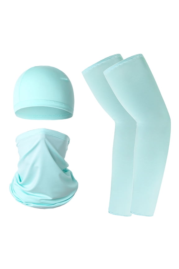 Ice Silk Arm Sleeves for Men and Women, Cooling Sun Sleeves with Cap and Face Mask, Summer Cycling Arm Sleeves for Outdoor Sports Sky Blue