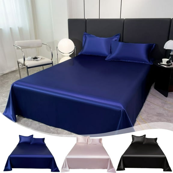 Ice Silk Bed Sheet Set 3 Piece • Cooling Breathable Soft Polyester Bedding • Luxurious Silky Feel All Season Comfort • Machine Washable Pillowcases Included
