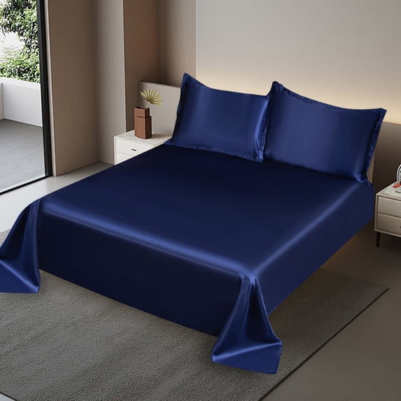 Ice Silk Bed Sheet Set 3-Piece - Summer Cooling Wash Silk Bedsheet with Pillowcases, Breathable & Wrinkle-Resistant, Machine Washable for Comfortable Sleep