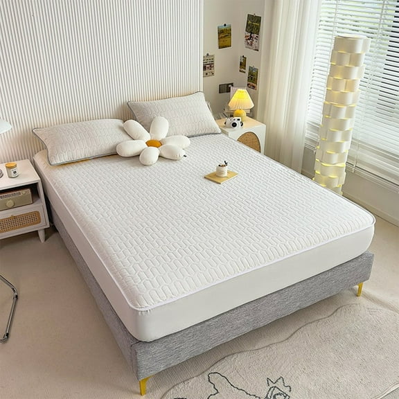 Ice Silk Bed Sheet Set for Double Bed, Cool Breathable Summer Bedding, 3-Piece Set Includes 1 Bedspread & 2 Pillowcases, Polyester, Gray/Green/Blue/Pink/White, 200x150cm