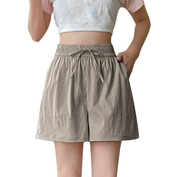 Ice Silk Bermuda Shorts for Women High Waist Quick-Dry Wide Leg Shorts Summer Sports Casual with Drawstring