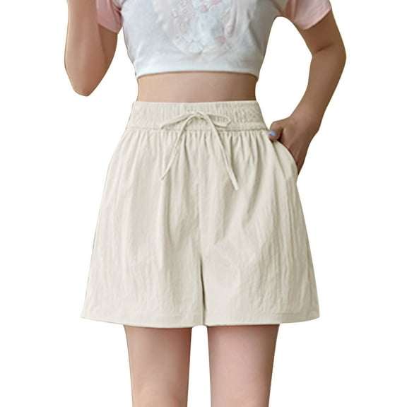 Ice Silk Bermuda Shorts for Women High Waist Quick-Dry Wide Leg Shorts Summer Sports Casual with Drawstring