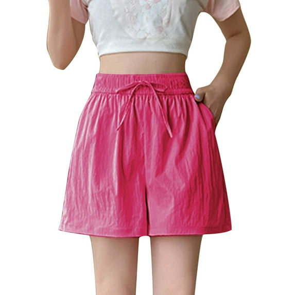 Ice Silk Bermuda Shorts for Women High Waist Quick-Dry Wide Leg Shorts Summer Sports Casual with Drawstring