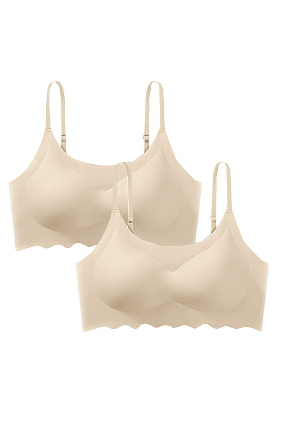 Ice Silk Bra 2 Pack Women's Summer Breathable Comfort Seamless Everyday Bra Solid Spaghetti straps Bralettes for Everyday Sleeping