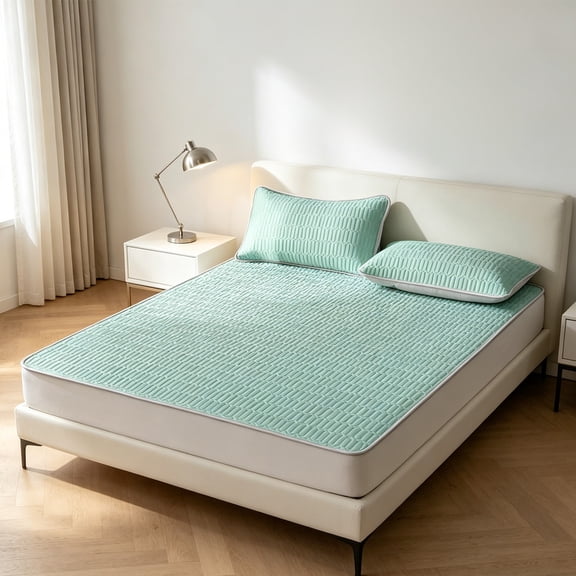 Ice Silk Cooling Bed Sheet Set of 3 - Breathable Mattress Topper for Twin Size Bed - Soft Nylon Spandex Fabric for Student Dormitory Bedroom Guest Room - Summer Cool Bedding with Honeycomb Airflow