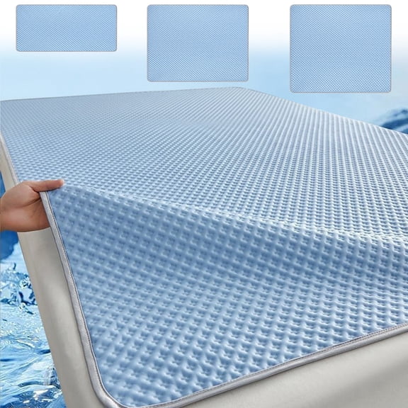 Ice Silk Cooling Mat, Breathable Summer Mattress Pad for Dorm Bed, Blue