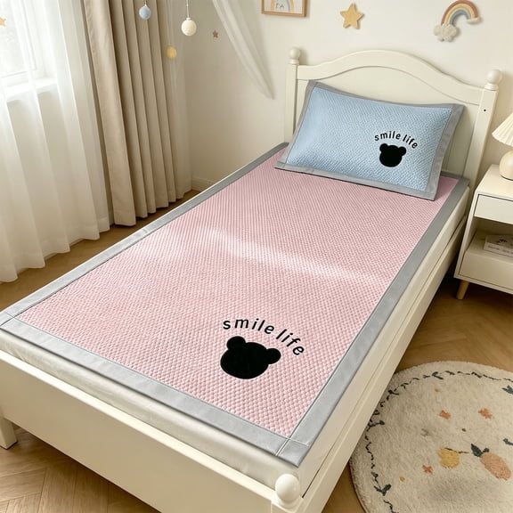 Ice Silk Cooling Mattress Pad, Foldable Summer Bed Mat, Breathable Washable Mat for Hot Sleepers Home Use(Pink)