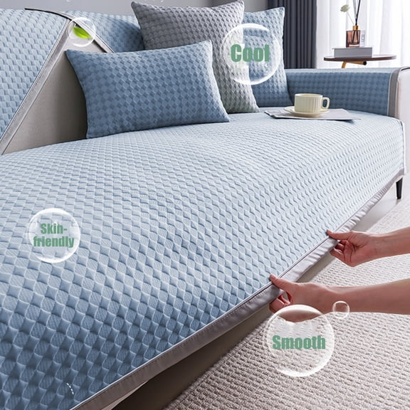 Ice Silk Cooling Sofa Cover Protector, Double‑Seat Non‑Slip Machine‑Washable Couch Cushion, Lightweight Stretch Fabric, Wrinkle‑Resistant And Fade‑Resistant, Modern Solid Colors For Year‑Round Use