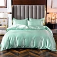 thumbnail image 1 of Ice Silk Duvet Cover - Cooling Soft Silky Quilt Cover for Summer, Breathable Polyester Bedding Set, Green Smooth Touch Comforter Case, Easy Wash Hotel Quality Sheet Alternative, 1 of 6