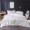 thumbnail image 1 of Ice Silk Duvet Cover - Cooling Soft Silky Quilt Cover for Summer, Breathable Polyester Bedding Set, White Smooth Touch Comforter Case, Easy Wash Hotel Quality Sheet Alternative, 1 of 6